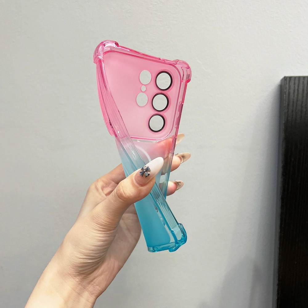 Gradient Color Slim Matte Soft TPU Airbag Phone Case with Large Window Camera Protection