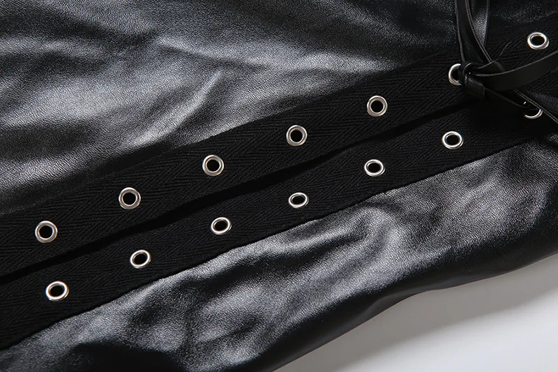 RORORIRI PU Leather Black Pants Punk Hollow Out Strappy Slim Vintage Low Waist Split Bootcut Trousers Festival Grunge Streetwear