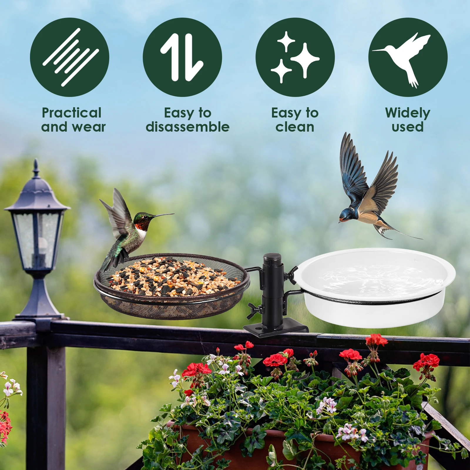 4Pcs Metal Round Bird Feeders Tray Plastics Feeding Waterbirds Bathtub Wild Birds Seed Feeding Mesh Accessory for Outdoor Yard