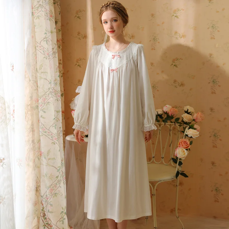 

Roseheart Women Homewear Female Cotton White Sexy Sleepwear Nightdress Lace Nightwear Homewear Sleepwear Luxury Gown Nightgown