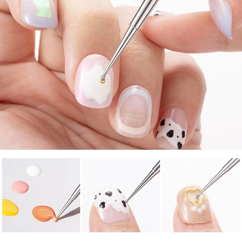 New Stainless Steel 4pcs Nail Art Dotting Pen Dual End Painting Picking Dot Pen Nail Point Rhinestone Painting Manicure Tools 2