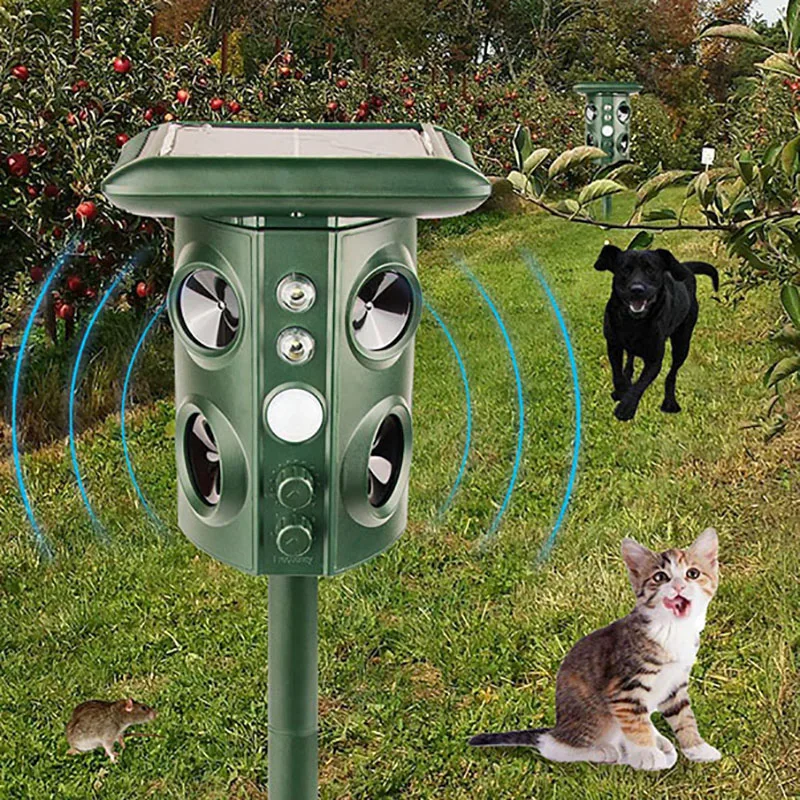 Solar Energy Dog Repeller Long Range Portable Ultrasonic Bark Control Outdoor for Bird Snake Mouse Animals