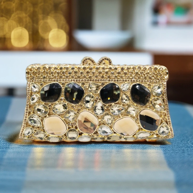 

Gold/Green Big Stone Evening Purses Bags Hard Metal Women Crystal Wedding Formal Clutch Diamond Lady Bridal Dinner Purse Banquet