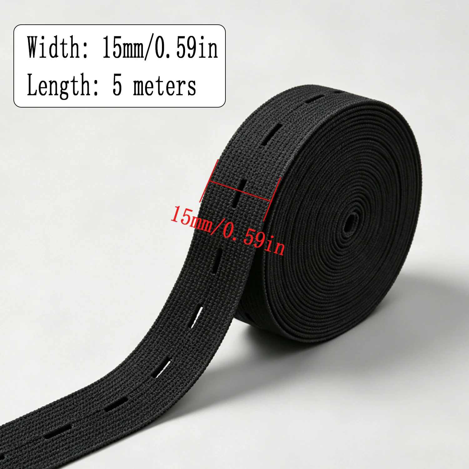 Adjustable Elastic Band for Sewing – 5 Meters, White & Black, Buttonhole Feature