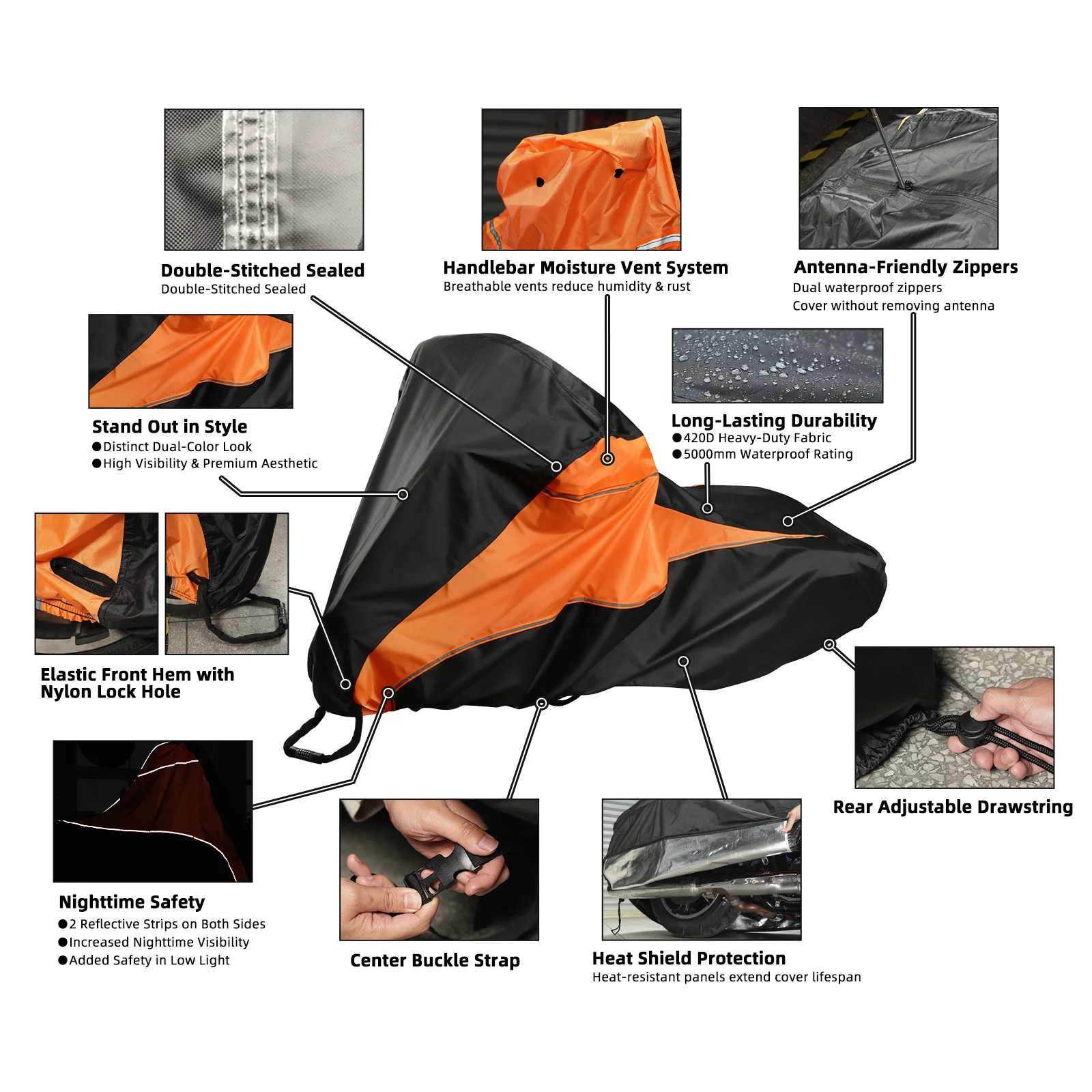 Motorradabdeckung PU wasserdicht für Harley Street Gilde Road Gilde Road King Motorräder mit Dual Side Cases (ohne Top Box) – Detail 4