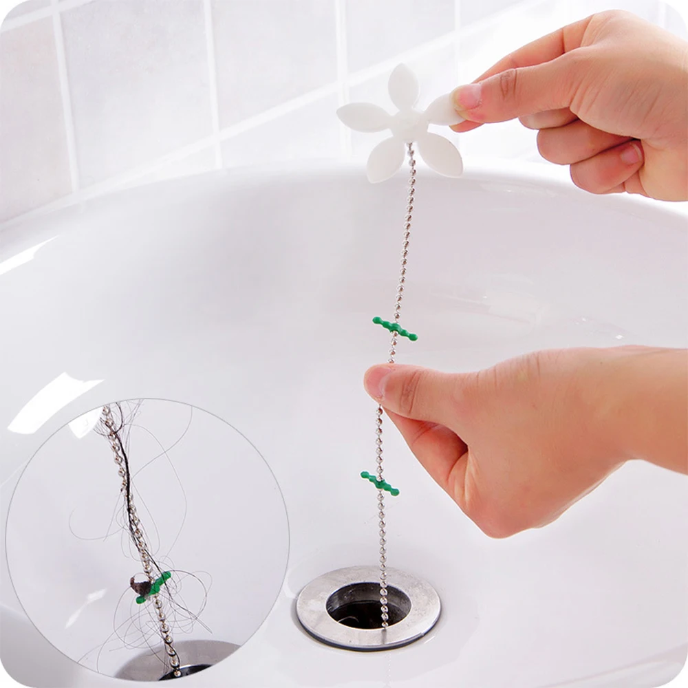 10pc Hair Dredge Chain Flower Shower Hair Cleaning Chain Premium Drain Hair Catcher Bathroom Hair Catcher Chain Hook Dredge Tool 6