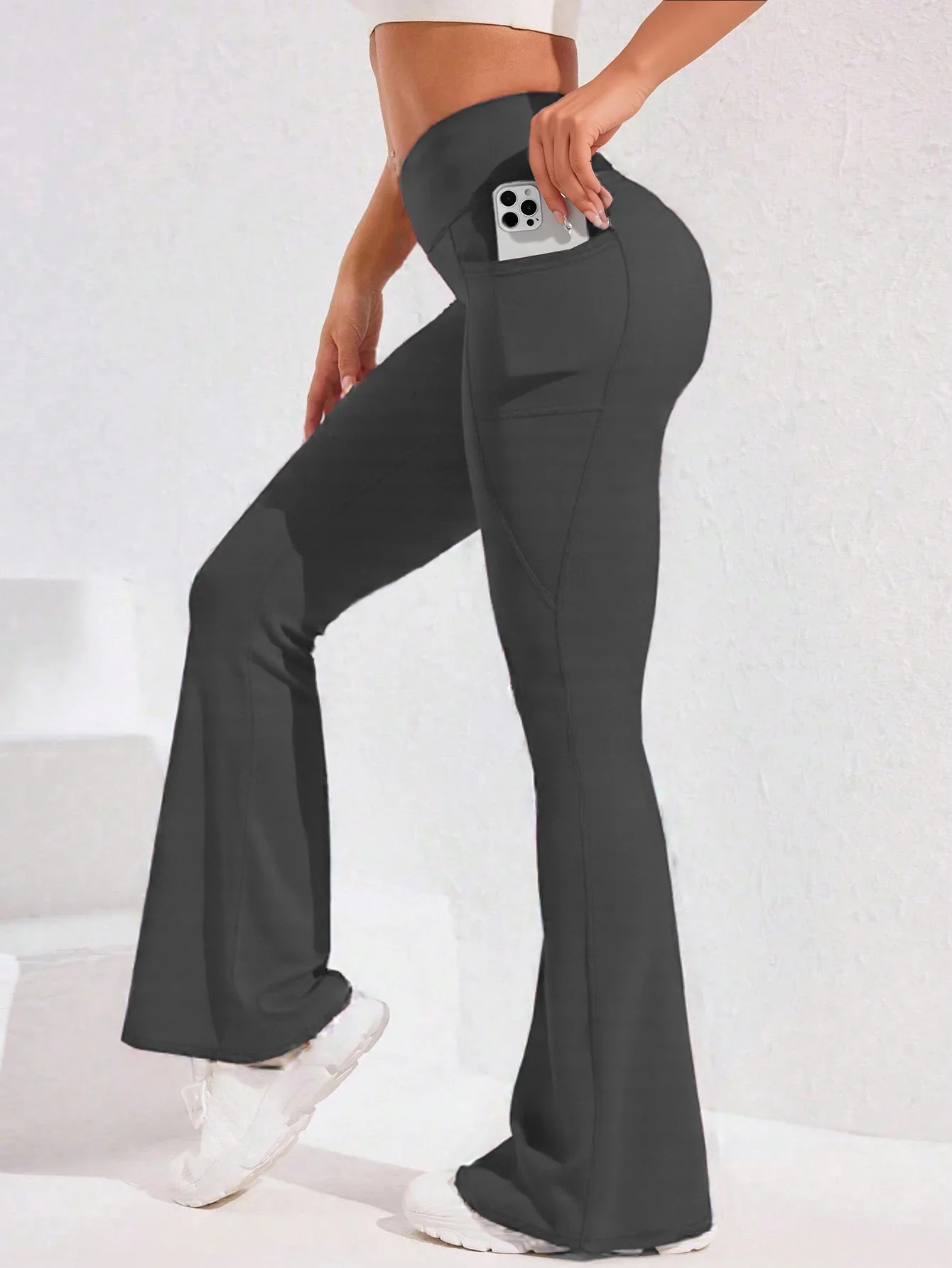 � ​ High-Waist Yoga-Hose mit ausgestelltem Bein für Damen, mit Tasche, Push-Up-Effekt, Laufhose, Weites Bein, Fitness-Leggings für Outdoor und Radfahren – Detail 12
