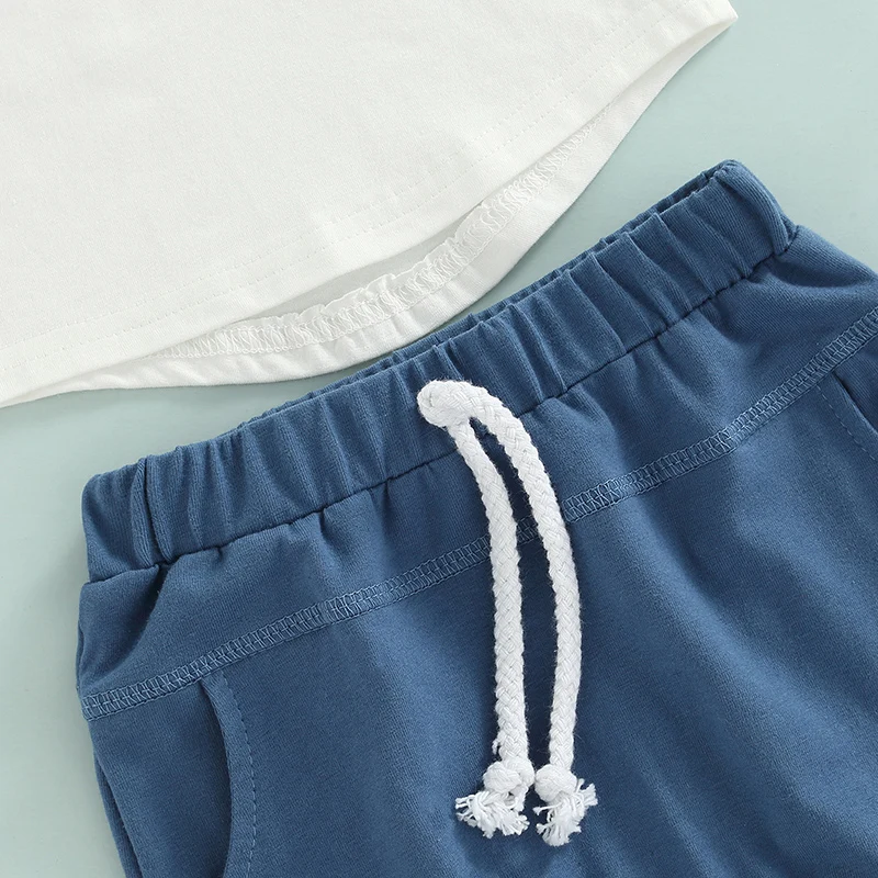 Toddler Boys 2-Piece Outfit Set Navy Blue Short Sleeve T-Shirt Grey Cotton Shorts with Drawstring Waistband