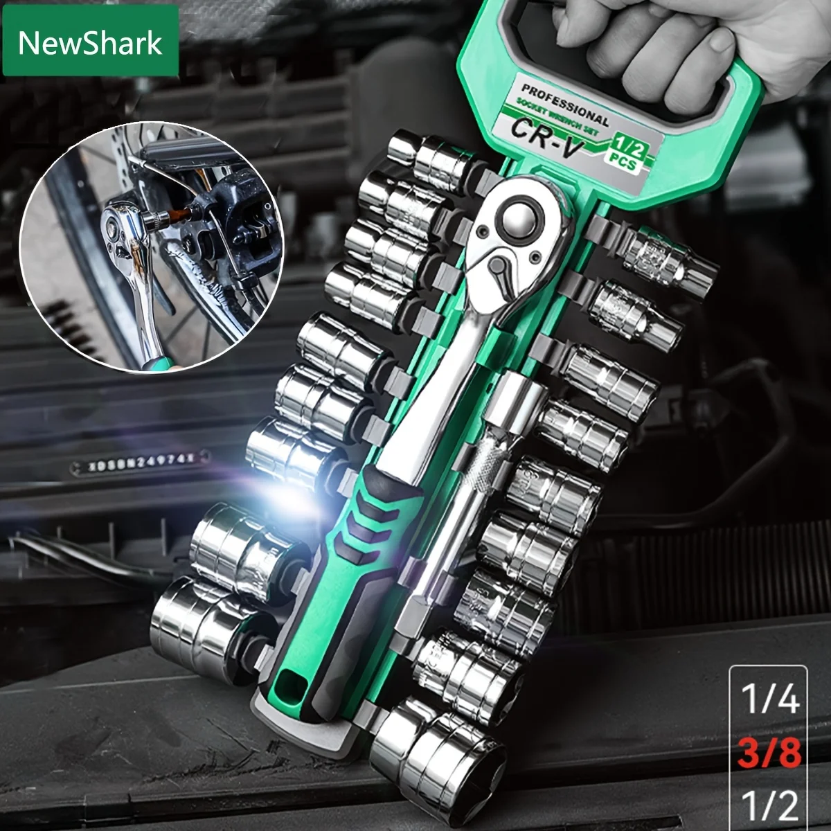 72 Teeth Drive Socket Set 1/4"-1/2",Sockets with Quick-Release Ratchet Wrench, Compact Sockets for Car Repair,Mechanic Tool