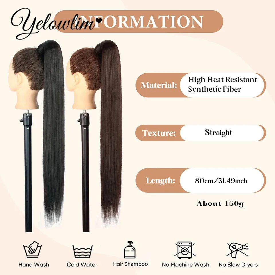 Clip In Ponytail Hair Extension Synthetic Ponytail Clip In Ponytail Extensions 32inch Synthetic PonyTail Long Layered Flexible Wrap Around Fake Tail Hair Extensions Natural Curly/Straight Hairpiece for Women