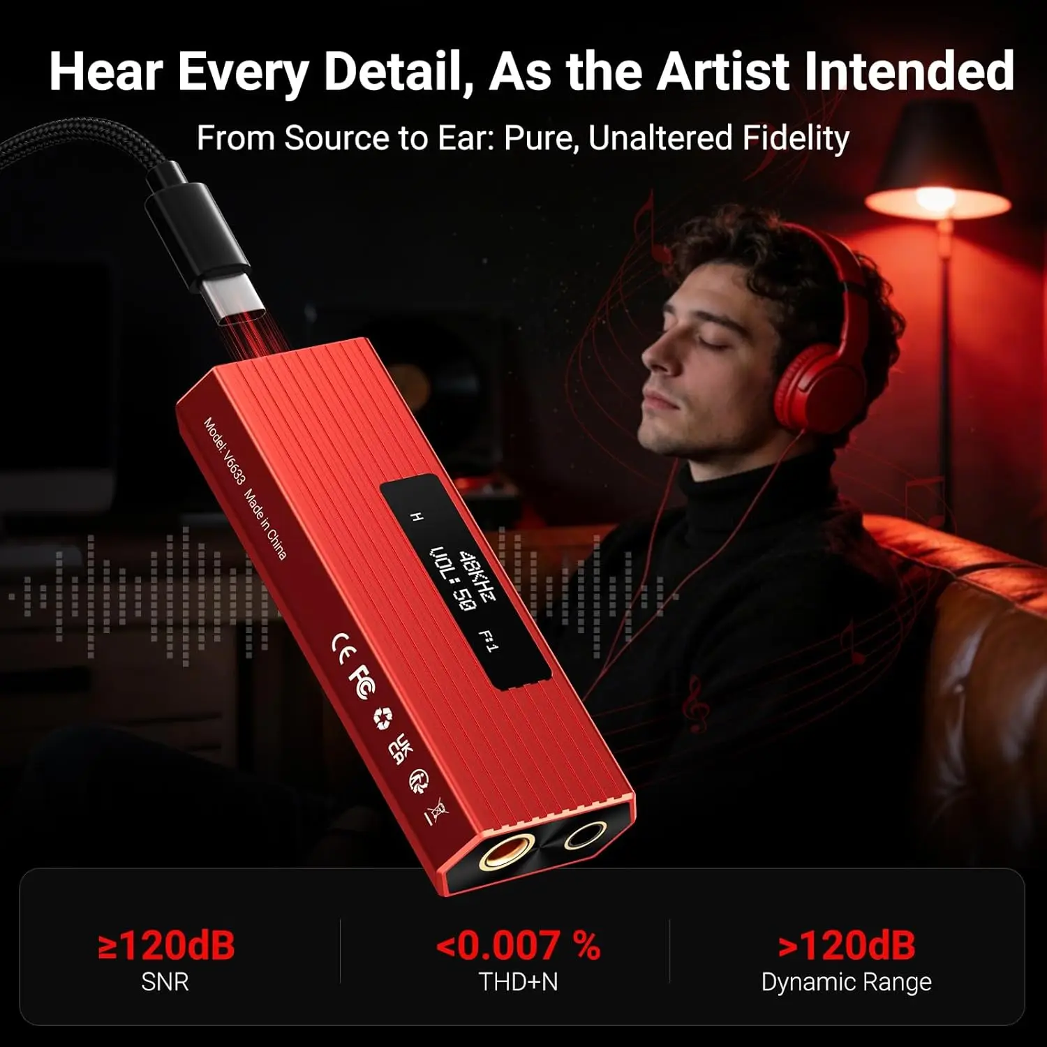USB-C to AUX DAC 앰프 3.5mm+4.4mm 고해상도 ES9028Q2M DSD256, iPhone 15/16/17 Pro 및 안드로이드용
