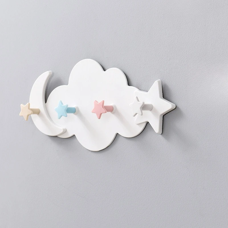 Creative Small Fresh Cloud Moon Traceless Hook Wall Mounted Living Room Key Bag Plastic Storage Rack Bathroom Towel Storage Hook