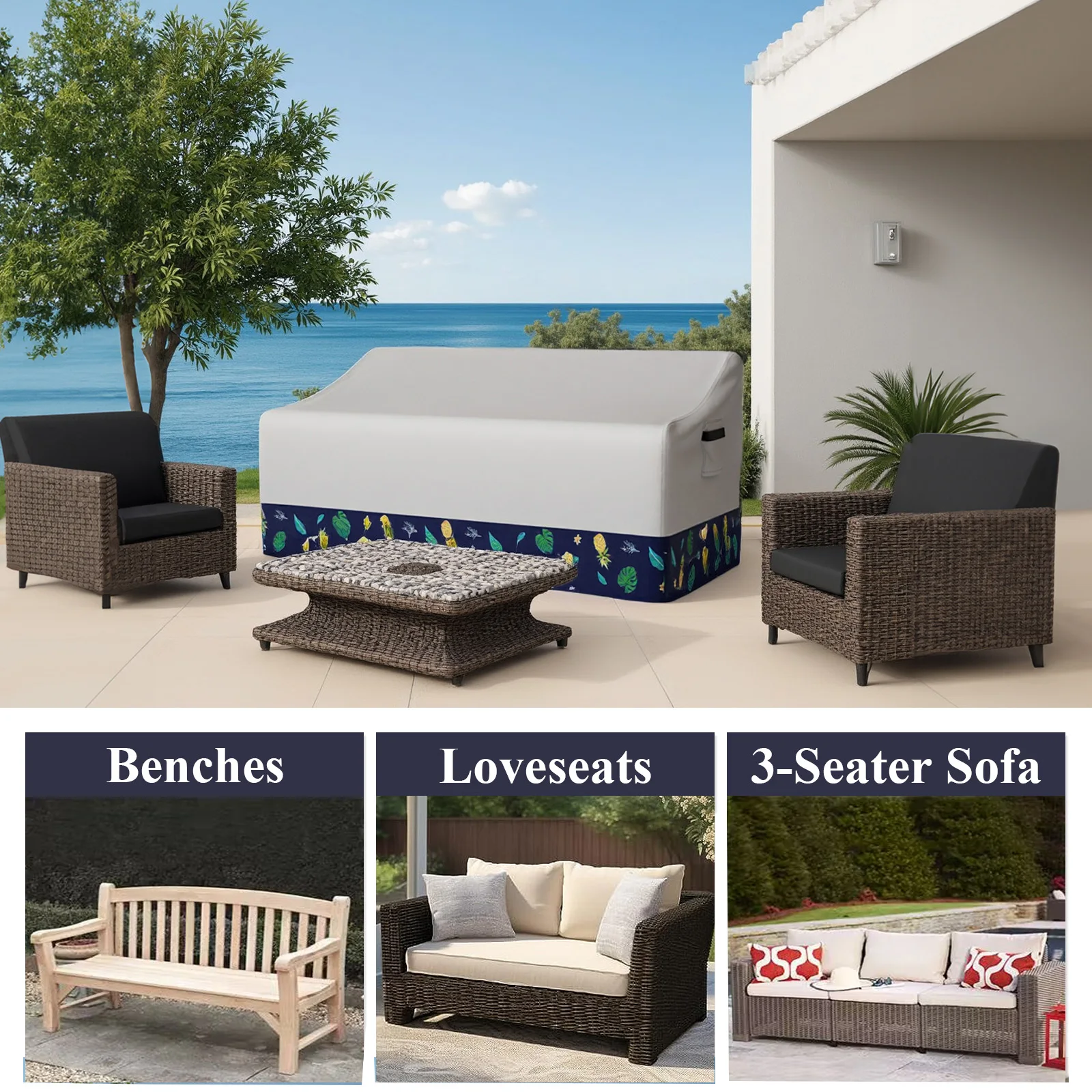 Waterproof 3-Seater Outdoor Sofa Cover with Air Vent and Handle
