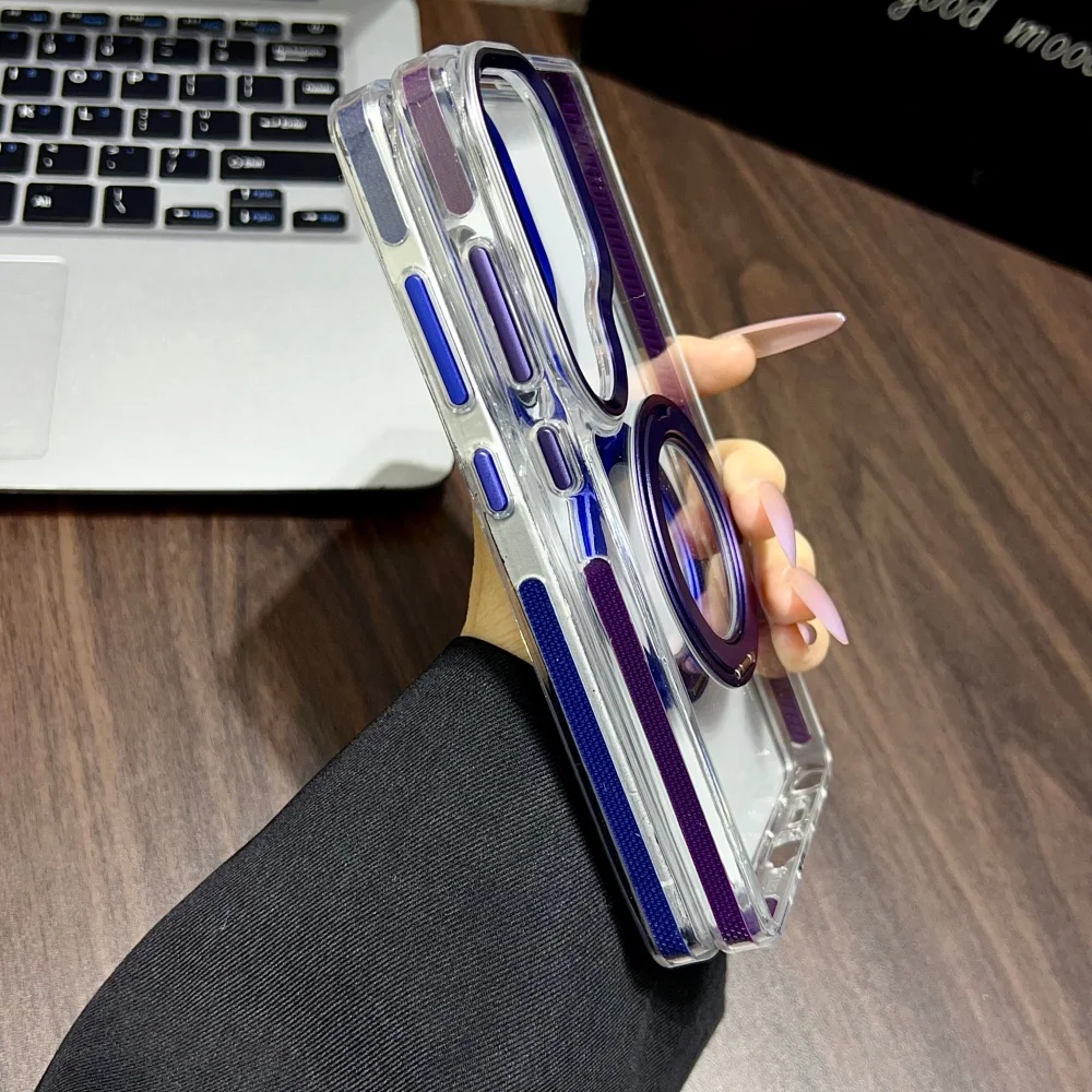 Magnetic 360 Rotating Transparent Shockproof Phone Case with Colorful Bumper Cover
