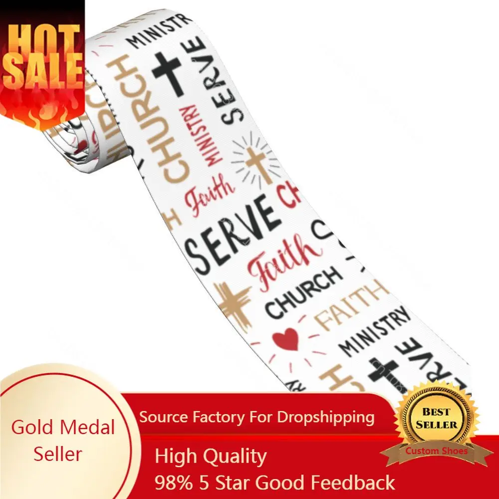 

Christian Words Faith Church Ministry Serve Biblical Necktie Men Women Slim Polyester 8 cm Neck Tie for Men Accessories