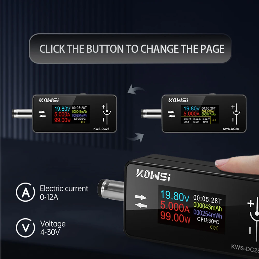KWS-DC28 0.96 인치 TFT HD 디지털 디스플레이 DC 전압 전류계 전력계 휴대폰 충전 테스터 감지기 전기 기술자 도구