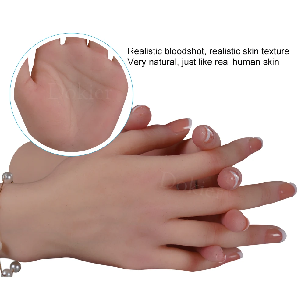 Dokier Realistic Silicone Material Female Hands Model Lifelike Silicone Female Hand Foot Mannequin for Hand Art Jewelry Display 5