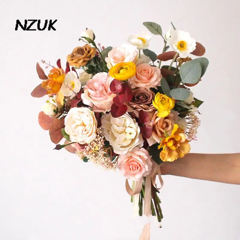 

NZUK Rustic Bridal Bouquet Retro Holding Flowers Natural Destination Wedding Bouquet for Bride Photography 2022