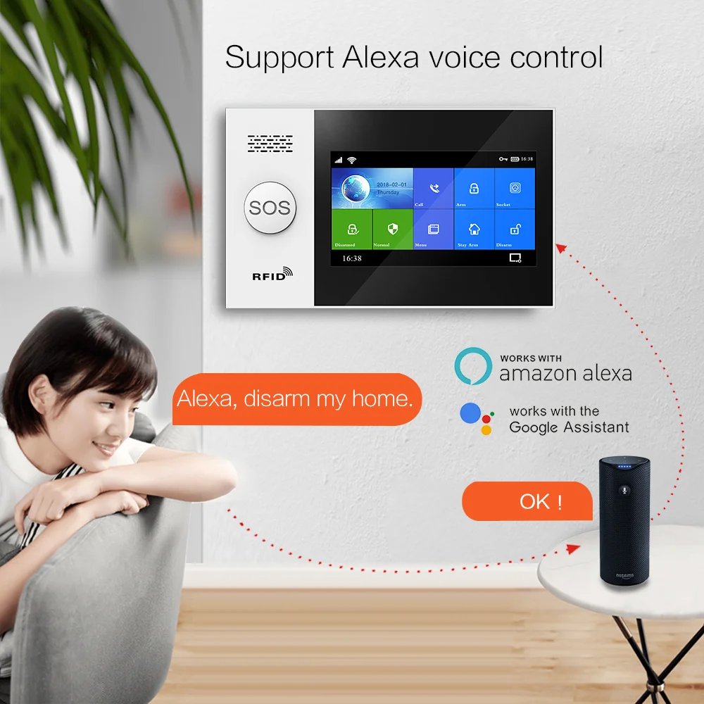 Sistema de Alarma para Casa Security Alarm System Wireless WIFI GSM Alexa  Google