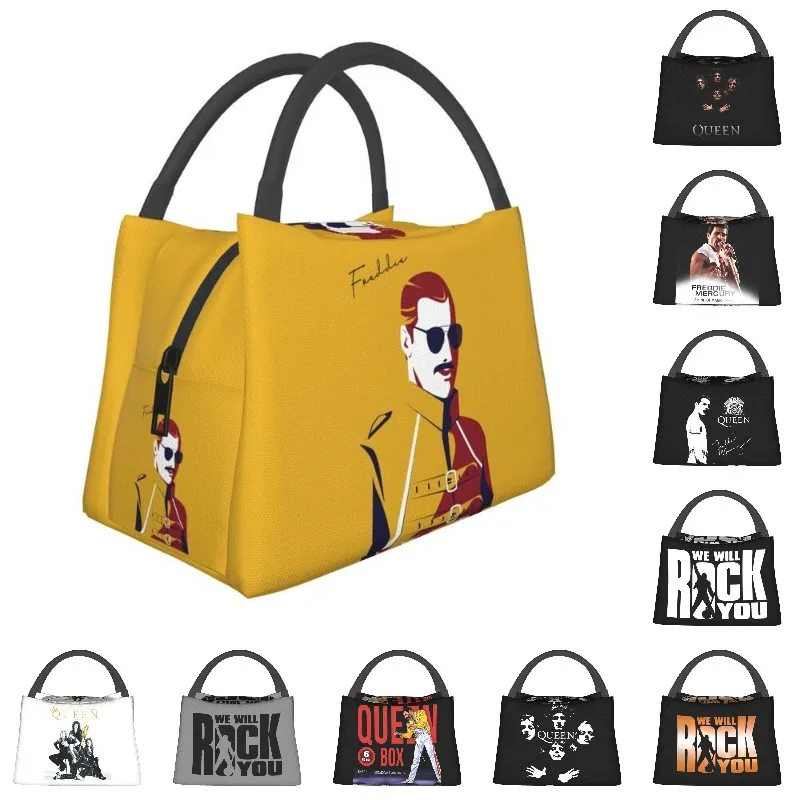 

British Rockstar Freddie Mercury Insulated Lunch Bags for Women Band Queen Singer Thermal Cooler Food Lunch Box Hospital Office