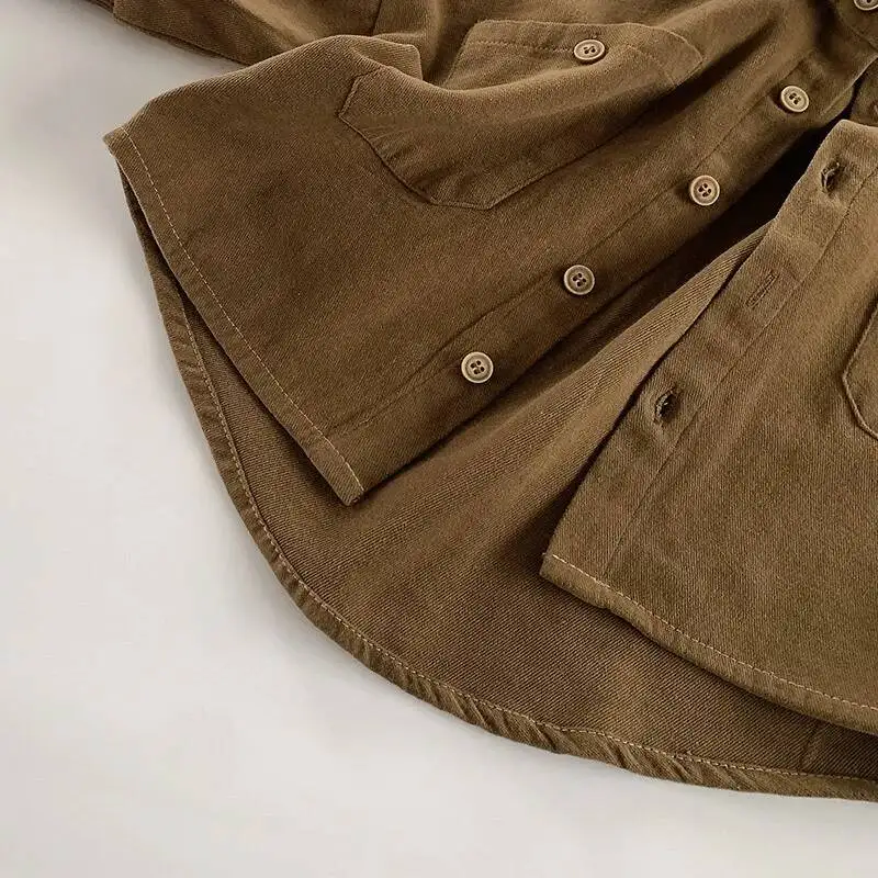 Baumwolle fester Taschen knopf 2023 Frühling Herbst neue Kinder hemden Junge lässig Langarm Tops Kinder tragen Kleinkind Kleidung für 1-8y – Detail 7