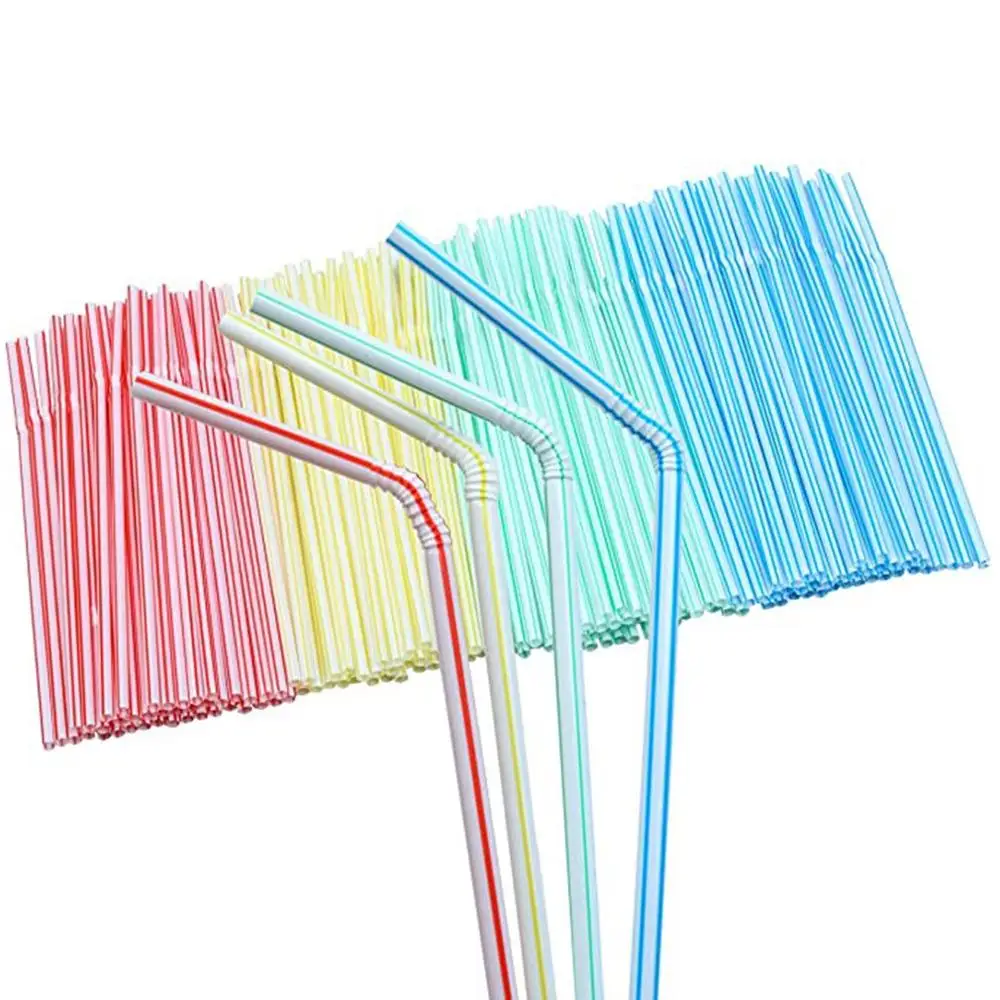 Plastic straws 100Pcs Colorful Disposable Plastic Curved Drinking Straws Reusable Straw 21cm Wedding Party Bar Drink Accessories Birthday