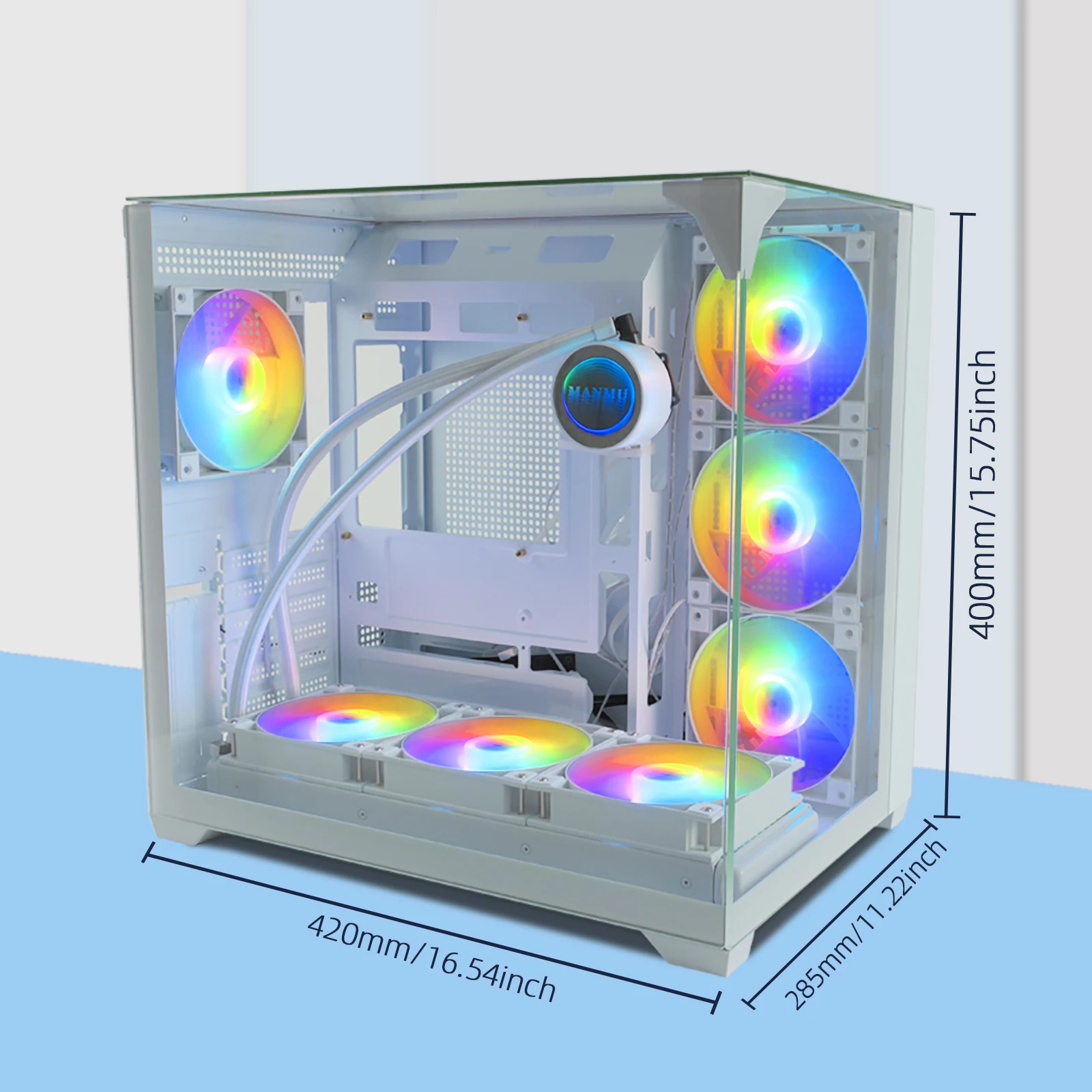 MANMU 2024 White PC Case Seaview Room Gaming Computer Desktop M-ATX Motherboard Support 360 Water-cooled 4090 Graphics Card