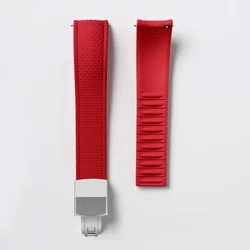 Premium FKM Rubber Quick Release Waterproof Watch Strap, Sport Edition - 21mm (Red S)