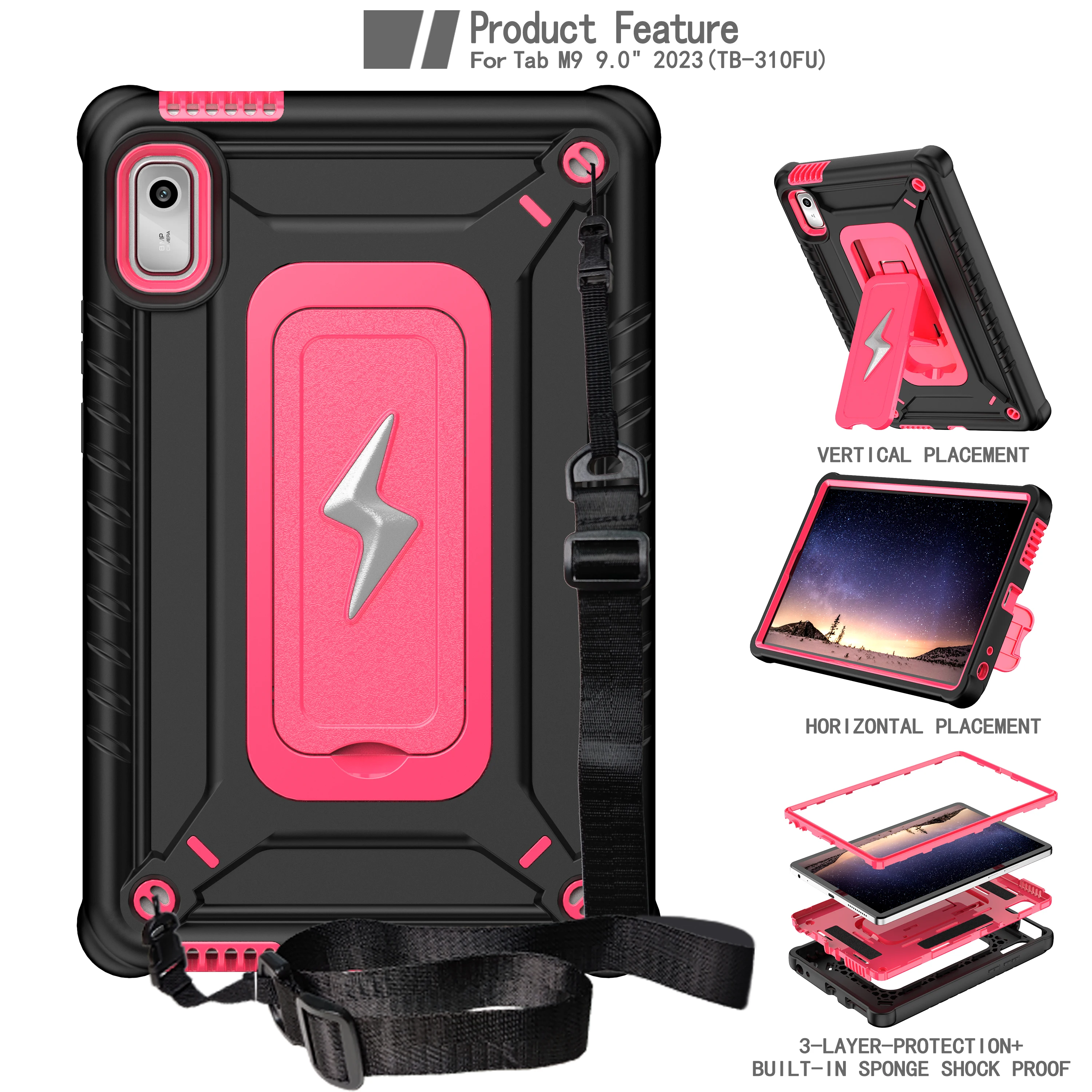 Shockproof Hybrid Tablet Case with Kickstand and Shoulder Strap