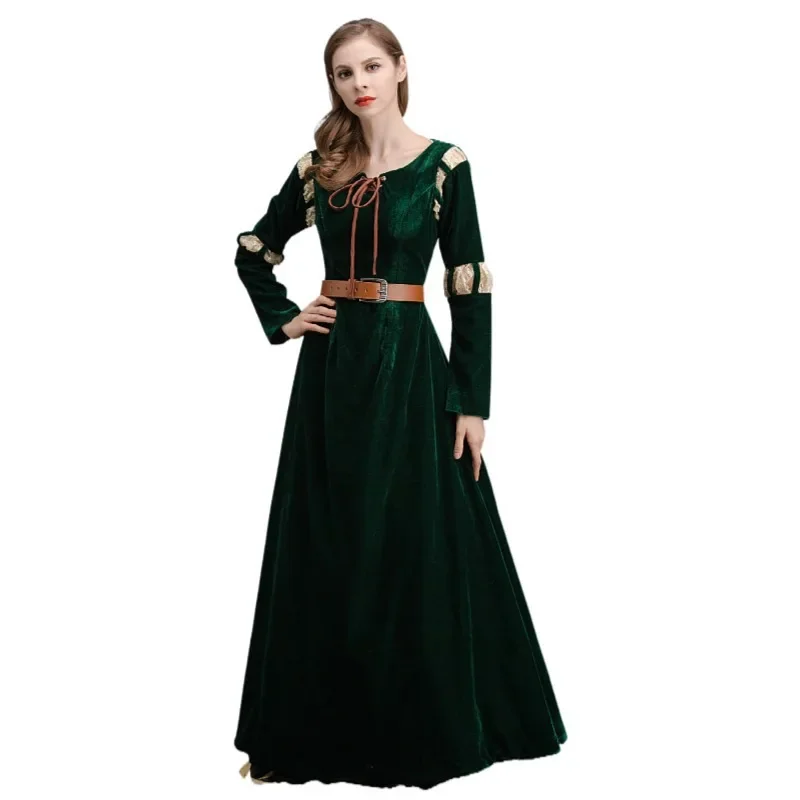 Robe Rétro Médiévale Manches Longues Vintage Halloween Costume Avec Manche Flare Adulte Deguisement Femme Victorienne Renaissance Gothique Maxi Robe Pour Halloween Gothique Cosplay Carnaval Victorien