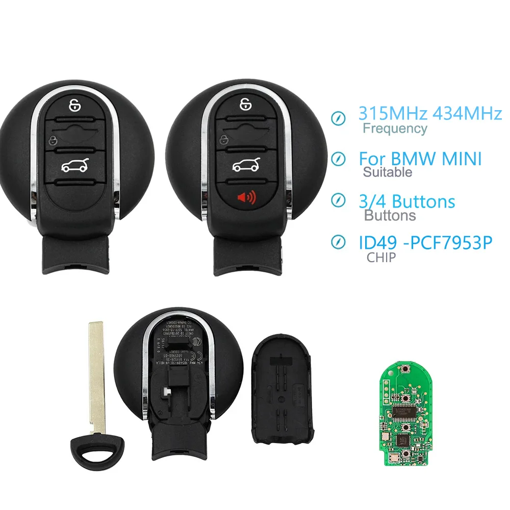 Remote Key For BMW MINI Cooper Clubman 2014 -2017 ID49 PCF7953 Keyless Promixity Card 315MHz 434MHz 3/4 Button  Free Shipping