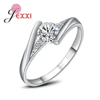 Amazing Style Full Size Shiny CZ Finger Rings Women Girls 925 Sterling Silver Birthday Party Jewelry Wholesale 2