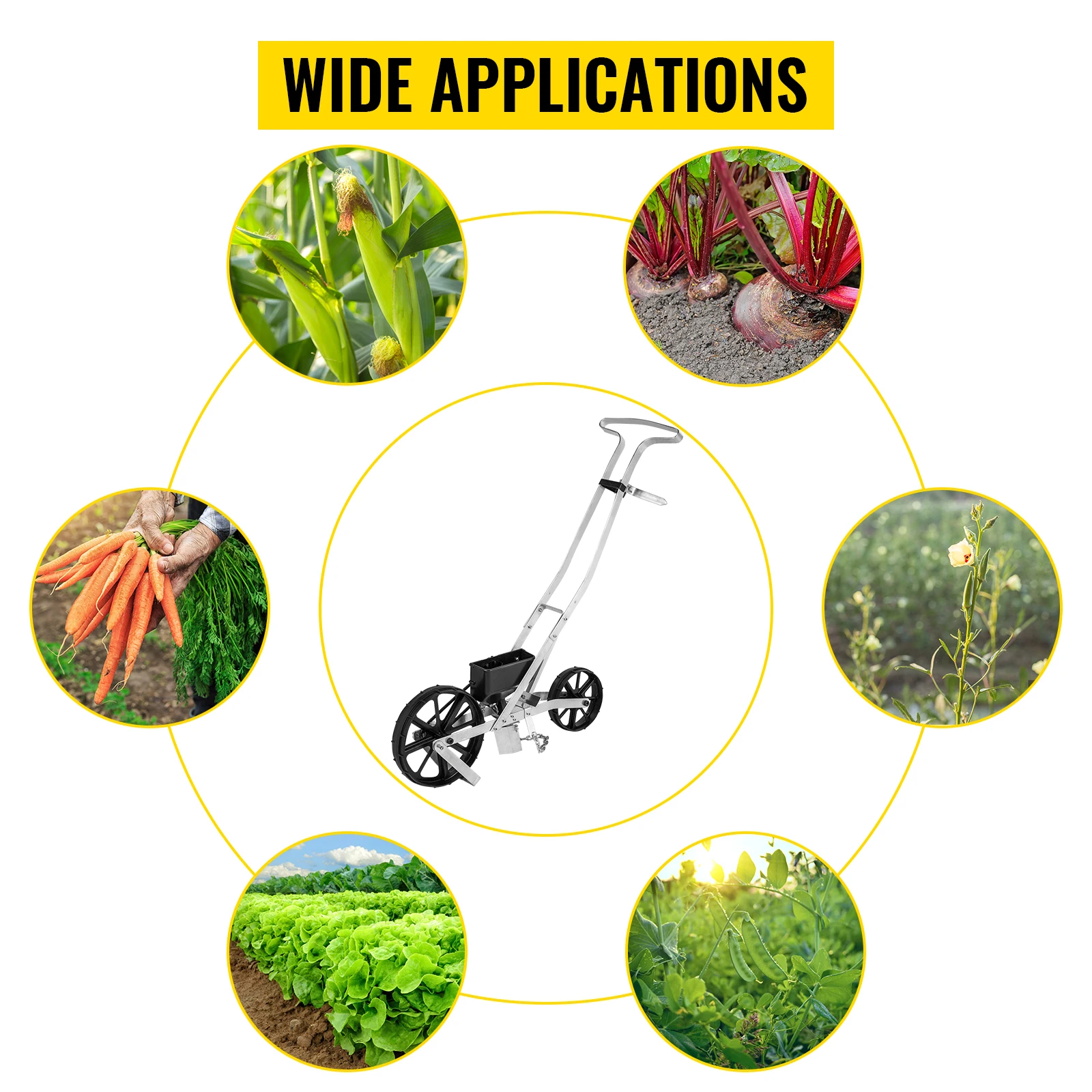VEVOR Multi-function Hand-push Seeder W/ 6 Seed Plates Precision Lawn Spreader Cotton Vegetable Wheat Corn Peanut Seeder Planter