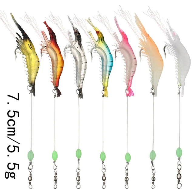 1Pcs 7.5cm 5.5g Luminous Shrimp Fishing Lure Artificial Silicone