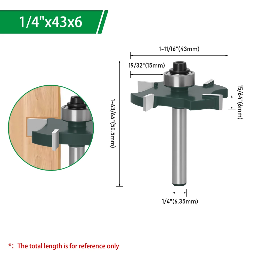 LAVIE 1 Stück 6 mm 1/4 Zoll Schaft 4-schneidiger T-Nut-Fräser, dunkelgrüner Holzfräser für die Holzbearbeitung C06319Z443 – Detail 20