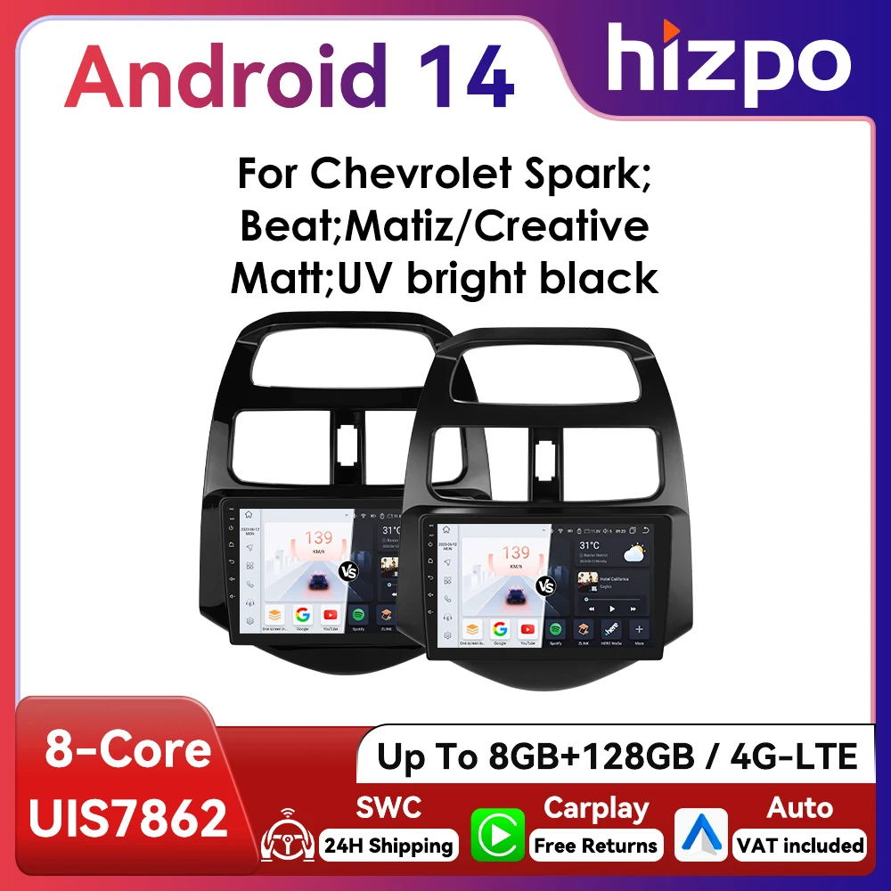 Hizpo 2Din 9inch CarPlay Android Auto Car Radio for Chevrolet Spark Beat Matiz Creative GPS DSP RDS UI7862 Headunit
