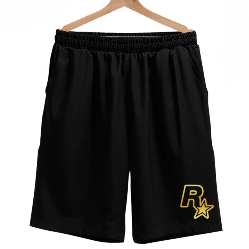 Men’s summer shorts inspired by Grand Theft style, featuring breathable, quick-dry fabric and bold graphic design 02