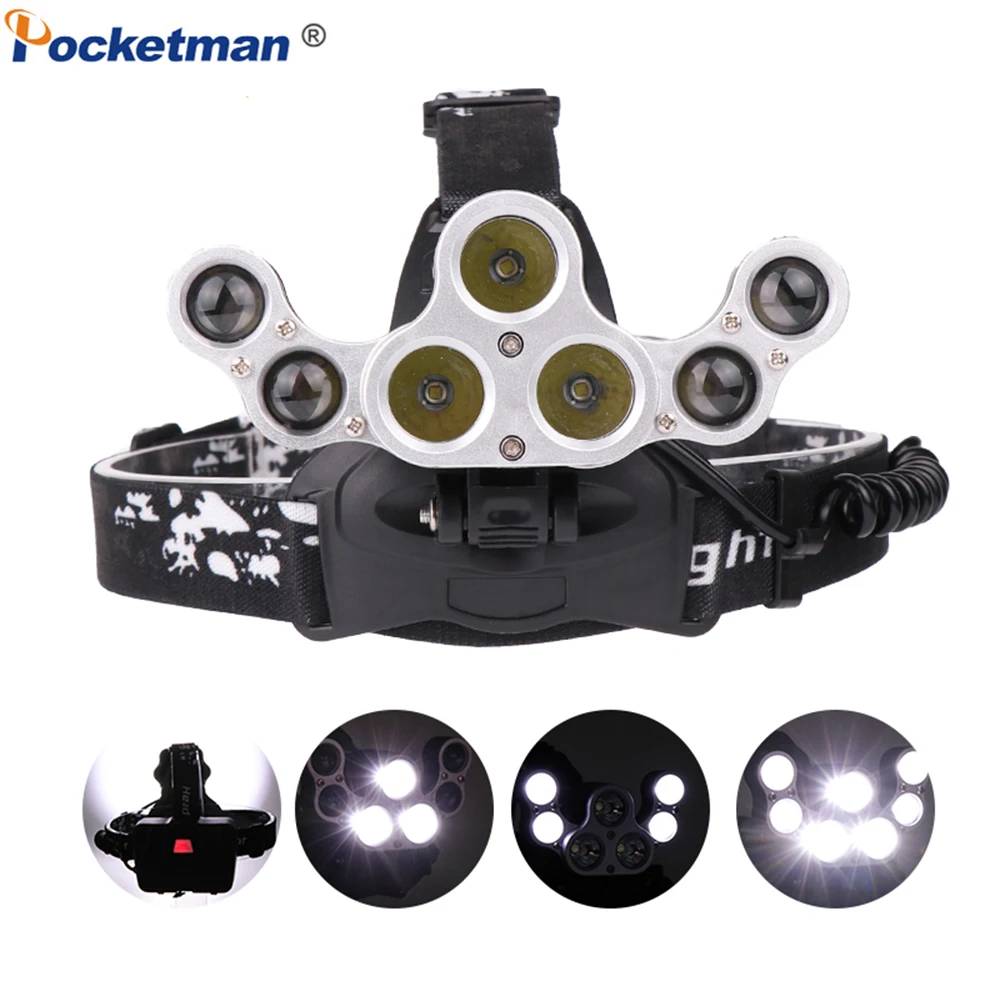 

Super Bright Headlamp Waterproof Headlight 7 LED USB Headlamps Head Flashlight Head Lamp Use 18650 Battery