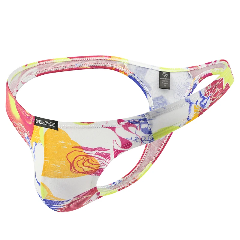 

Men's Cotton Jockstraps Panties Print Low Waist Thongs T-back Underwear Gay Sexy U Convex Pouch Breathable Lingerie
