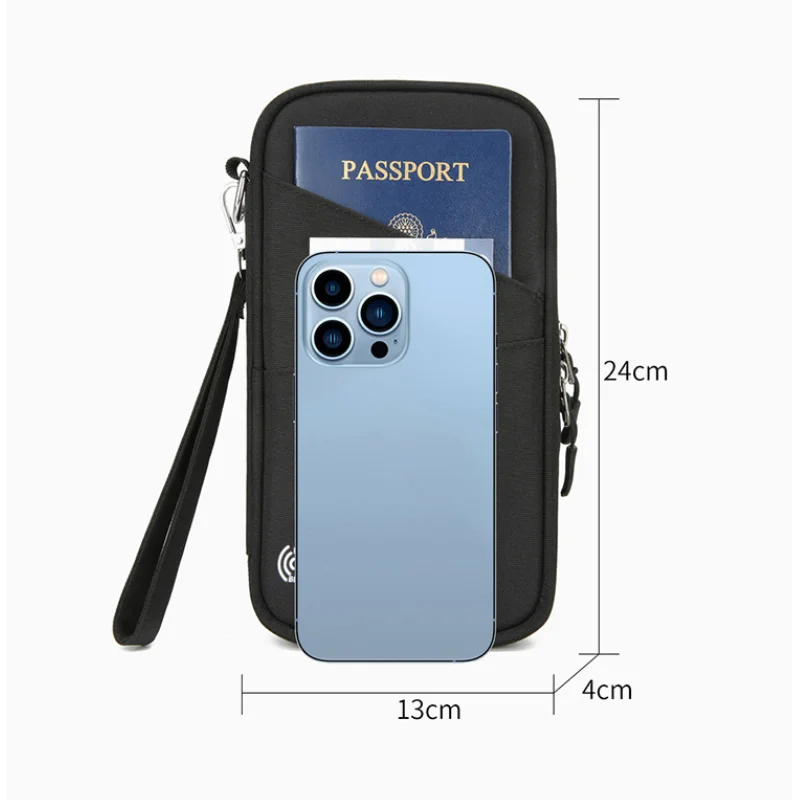 Multi functional passport and ID bag, lightweight anti-theft brush, handheld hanging neck,wallet, portable storage card bag