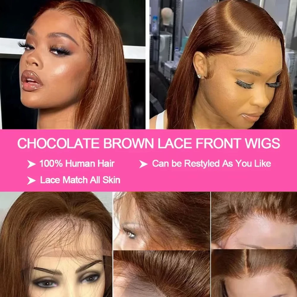 Chocolate Brown Straight Bob Wigs Human Hair 13x4 Transparent Lace Wigs Remy Hair 4x4 5x5 2x6 Closure Lace Bob Wig Pre Plucked 5