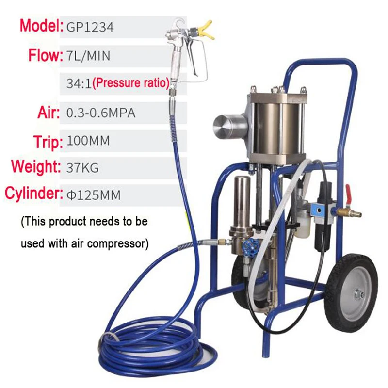 Pneumatic high pressure airless spraying machine 7L/min FOR Anti-theft door Anti-corrosion marine paint Steel structure Paint pneumatic high pressure airless spraying machine 7l min for anti theft door anti corrosion marine paint steel structure paint