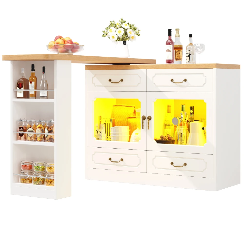 Teleskopischer ausziehbarer moderner Bartisch 135–203 x 39 x 92,8 cm | 360 ° Drehbar, mit LED-Leuchten und Ablagefach, Esszimmer – Detail 40