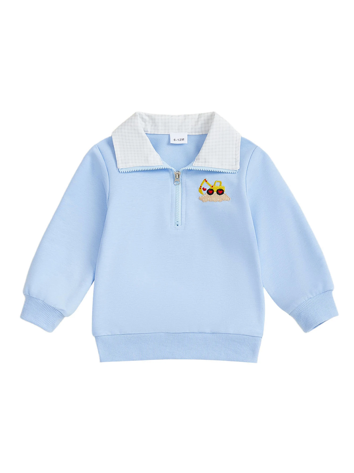 Infant Boy s Plaid Half Zip Up Sweatshirt with Dinosaur Embroidery and Turn Down Collar for Fall Season Comfort