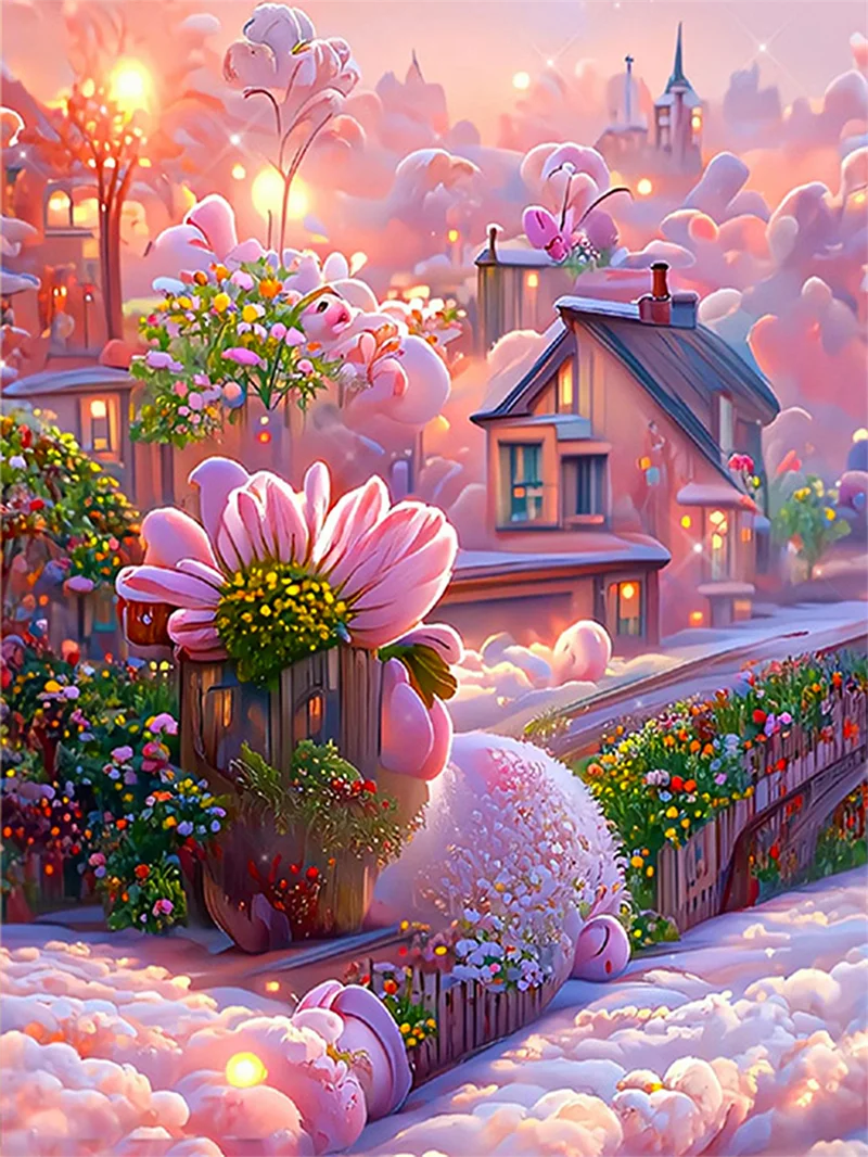 

DIY Full Diamond Painting Fairy Tale Flower Town Cross Stitch 5D Embroidery Mosaic Landscape Sewing Art Home Room Wall Decor