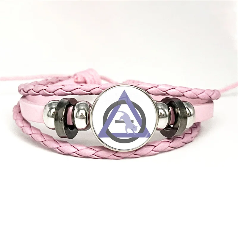 Therian Symbol Cat Wolf Fox Therian Pink Leather Bracelet Glass Cabochon Button Multilayer Bangles Wristband Gift 5