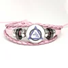 Therian Symbol Cat Wolf Fox Therian Pink Leather Bracelet Glass Cabochon Button Multilayer Bangles Wristband Gift 5