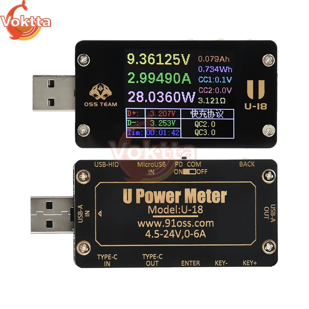 USB 테스터 DC 4-25V 6.5A 전압계 전류계 QC/PD 고속 충전 테스터 전압 전류 테스트 보조베터리 배터리 용량 감지기