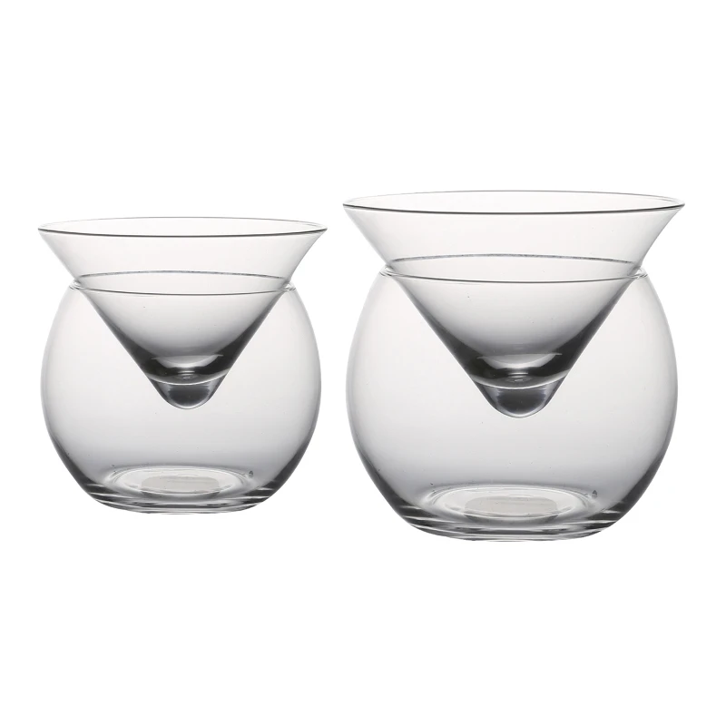 

Double Glass Cocktail Cups Glass Cocktail Mugs Wine Glass Cone Martini Cups Dropship