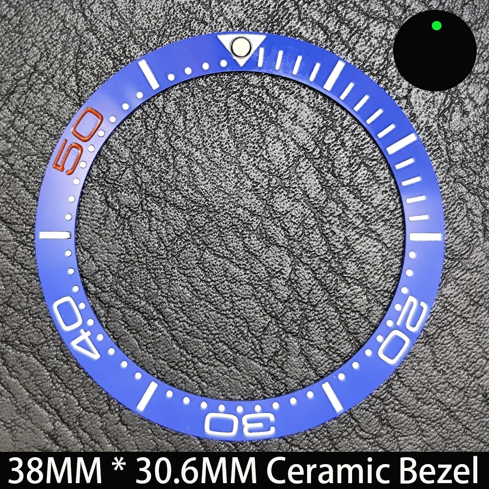 Elegant Blue Luminous Bezel GMT and Diving Watch Insert, Sloping 38mm x 30.6mm Ceramic/Aluminum